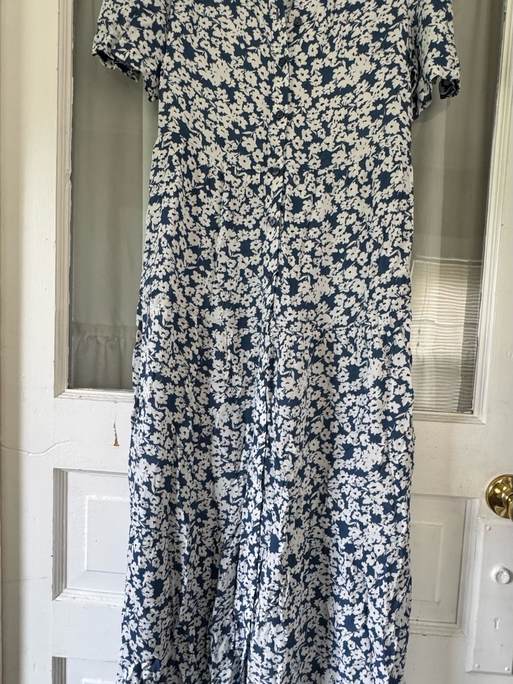 Blue and White Floral Maxi Dress - Women's